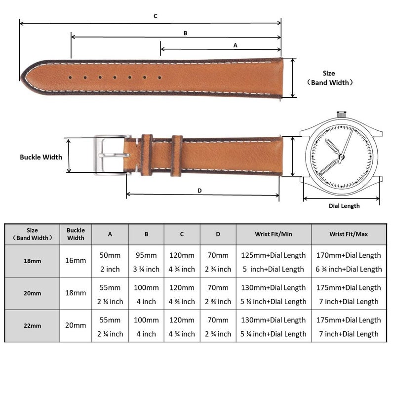 Berfine 20mm Top Grain Leather Watch Band, Quick Release Watch Strap, Tan - Image 5