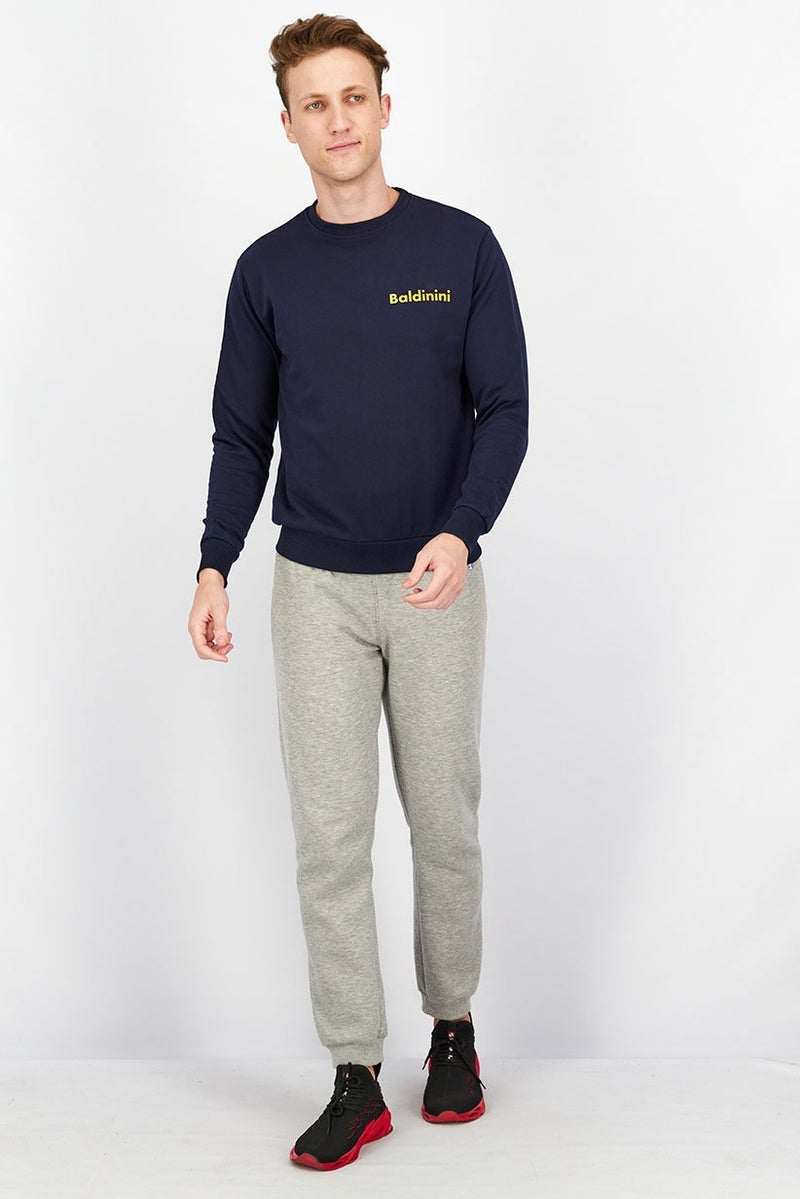 Baldinini Men Crew Neck Brand Logo Long Sleeves Sweatshirt, Navy Blue - Image 3