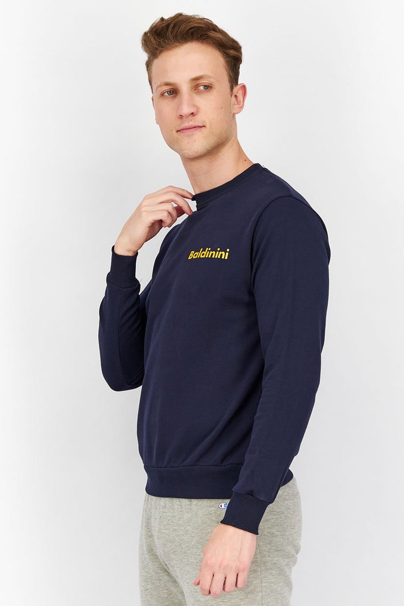 Baldinini Men Crew Neck Brand Logo Long Sleeves Sweatshirt, Navy Blue - Image 4