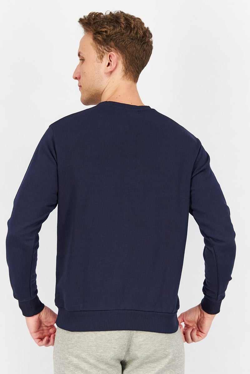 Baldinini Men Crew Neck Brand Logo Long Sleeves Sweatshirt, Navy Blue - Image 2
