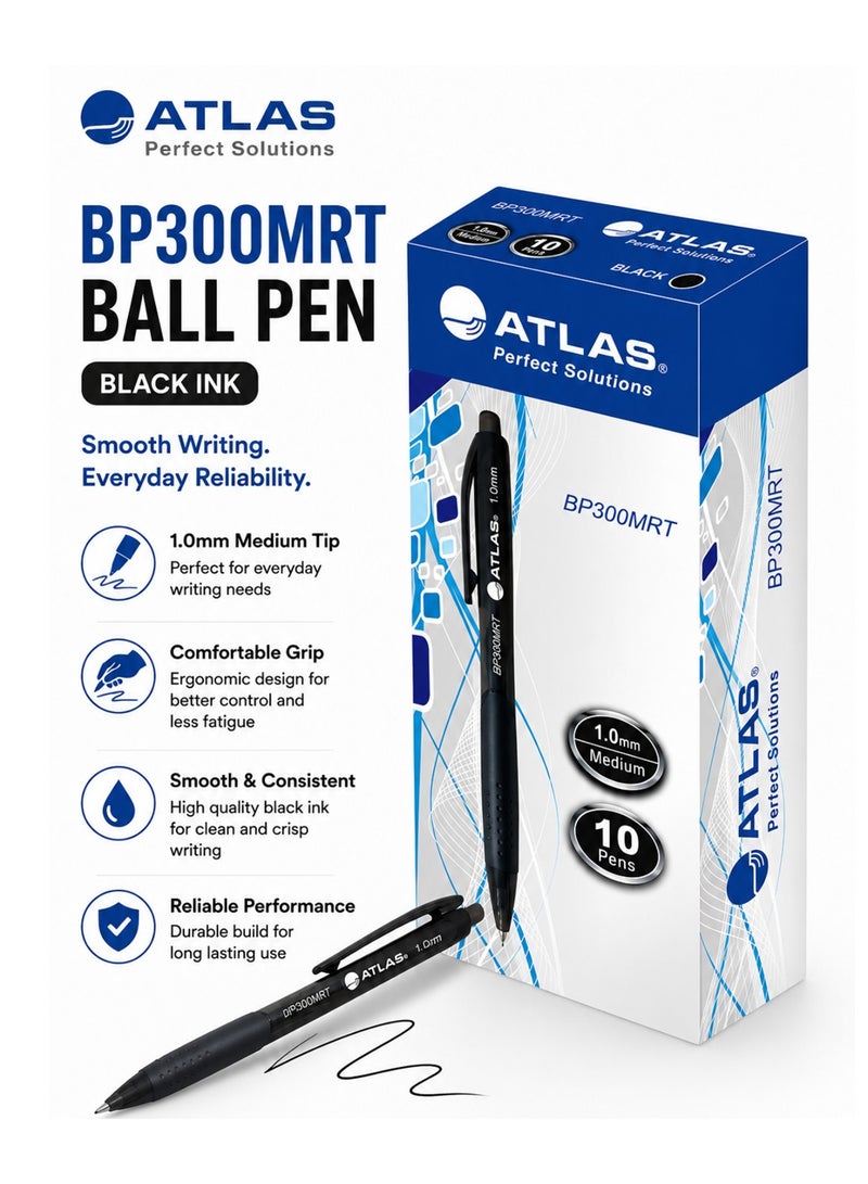 ATLAS 10-Piece Retractable Ballpoint Pen 1.0mm Medium Tip Black Ink - Image 1