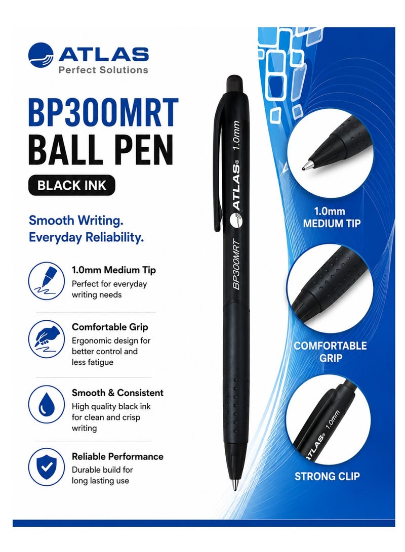 ATLAS 10-Piece Retractable Ballpoint Pen 1.0mm Medium Tip Black Ink - Image 2