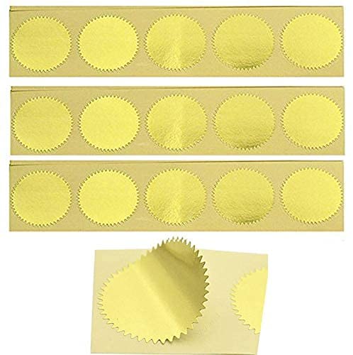 MDLG 200 Pack Embossing Stickers Blank Metallic Gold Certificate Seals Embossed Foil Stickers Scallop Edge Stickers Embosser Stamp Sealing Blank Certificate Round SelfAdhesive Stickers Notary SealsGold 200