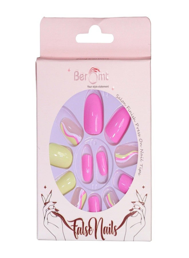 Beromt 12 Pcs Printed Casual False Nails, Nail Art kit for Women Cute Nail Designs Multicolor Pack with Nail Glue Stickers Artificial Fake Nails- BFN789CN - Image 5