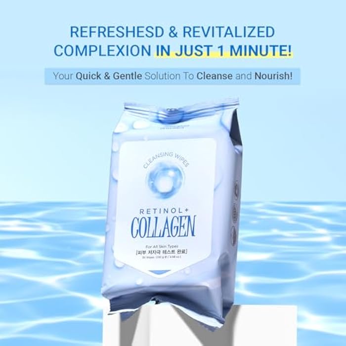 tenzero Retinol Collagen Cleansing Wipes 150 Wipes (30 x 5 Packs), Makeup Remover, Facial Towelettes, Deep Cleansing, Hydrating, Nourishing with Retinol, Collagen, Hypoallergenic, All Skin Types - Image 3