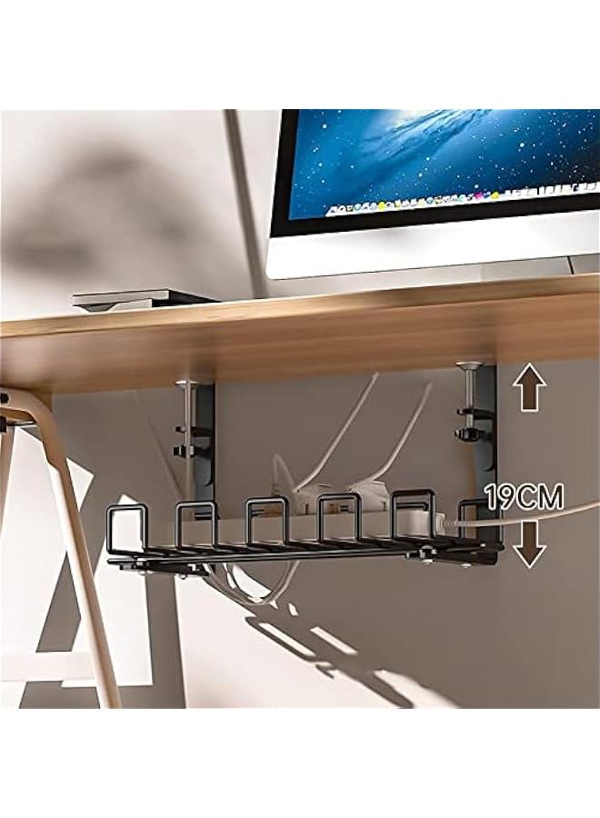 Under Desk Cable Management Tray Wire Management Rack NoDrill Under Desk Cord Organizer with Clamp Mount System for Metal Wire Cable Holder for Desks Offices black) - Image 4
