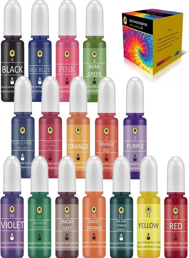 Beesworks Candle Dyes | 16 Colors Liquid Dyes for DIY Candle Making | 16 Bottles Liquid Candle Dyes Each 0.35oz/10ml - Image 1