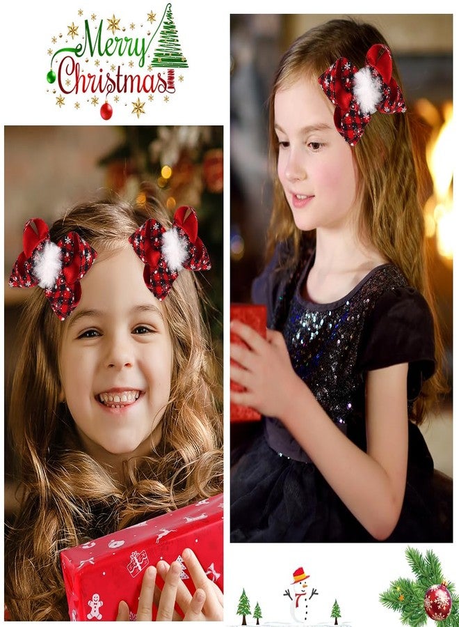 ZEYER Christmas Hair Clips Red Black Plaid Hair Bows Hair Clips with White Hairball Snowflake Pattern Design Festive Holiday Hairpins Christmas Hair Accessories for Women Girls 2PCS (Red black) - Image 4