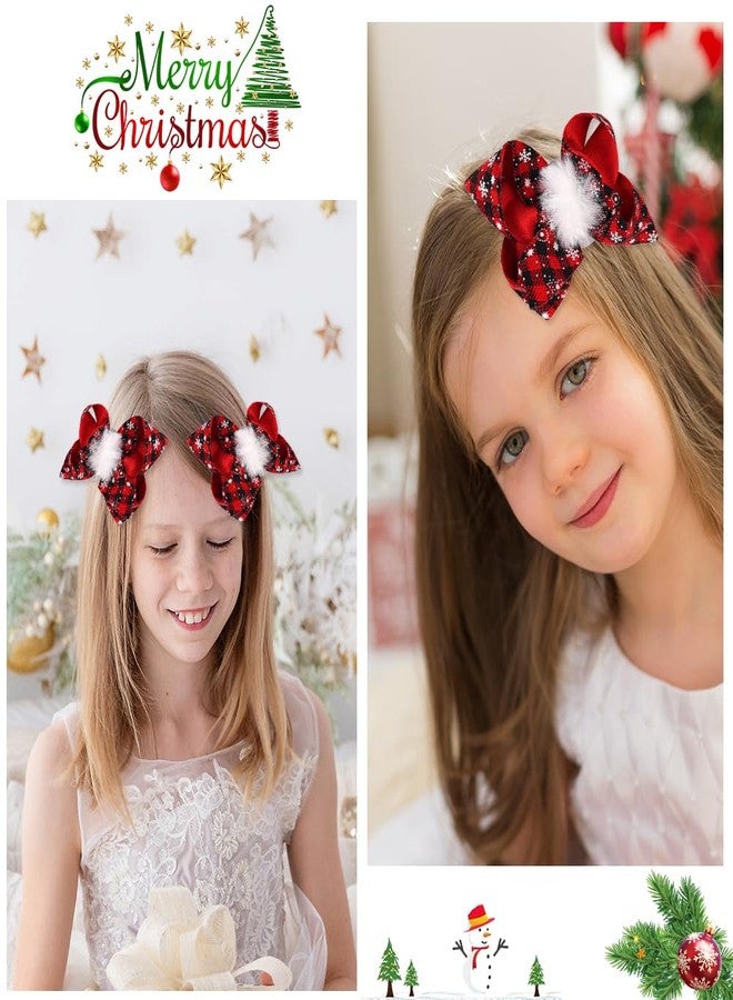 ZEYER Christmas Hair Clips Red Black Plaid Hair Bows Hair Clips with White Hairball Snowflake Pattern Design Festive Holiday Hairpins Christmas Hair Accessories for Women Girls 2PCS (Red black) - Image 5