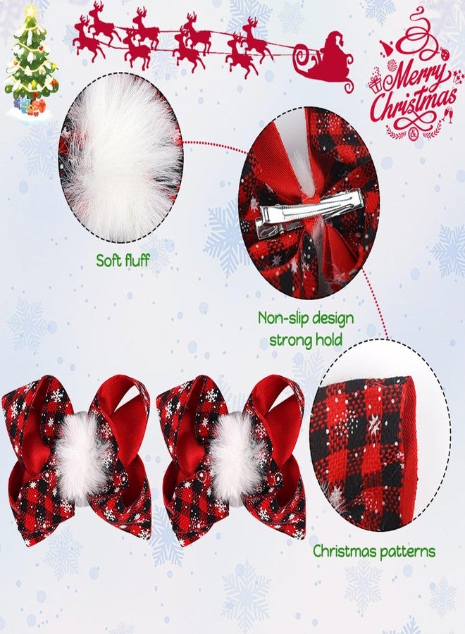 ZEYER Christmas Hair Clips Red Black Plaid Hair Bows Hair Clips with White Hairball Snowflake Pattern Design Festive Holiday Hairpins Christmas Hair Accessories for Women Girls 2PCS (Red black) - Image 3