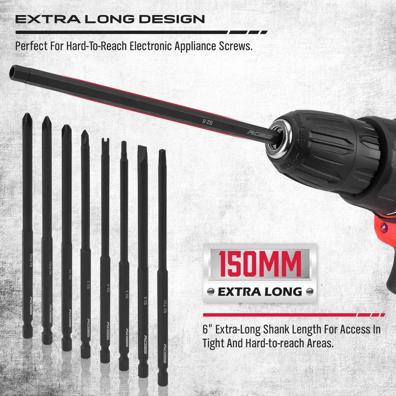 SEDY Extra Long Security Bit Set: 32-Piece S2 Steel Screwdriver Drill Bits for Tamper-Proof Screws, 6" Torx, PoziDriv, Spanner, Tri-Wing - Universal 1/4" Hex Shank for Electric, Impact Drills - Image 4