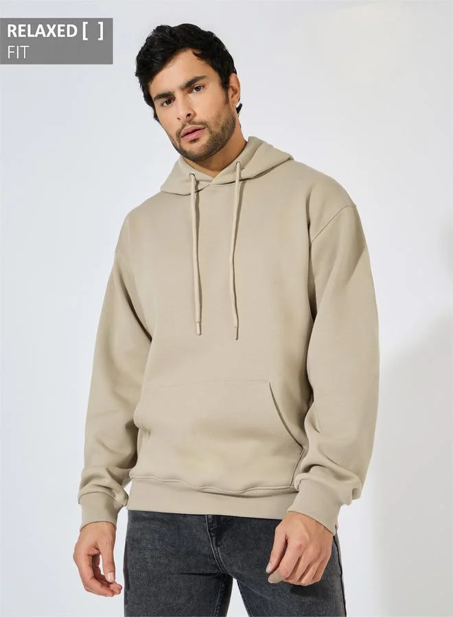 Styli Relaxed Fit Fleece Hoodie with Kangaroo Pocket
