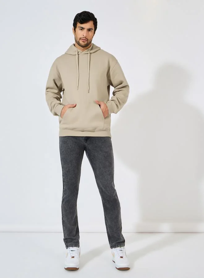 Styli Relaxed Fit Fleece Hoodie with Kangaroo Pocket
