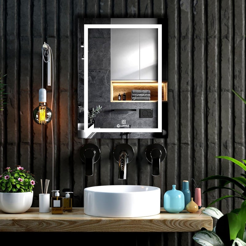 LUPPRA Rectengale Wall Mounting Mirror with Light Bathroom MirrorVenity MirrorSmart Mirror Size 18X24 inch LED Mirror 3 Tone Cool White Natural White Warm White - Image 4