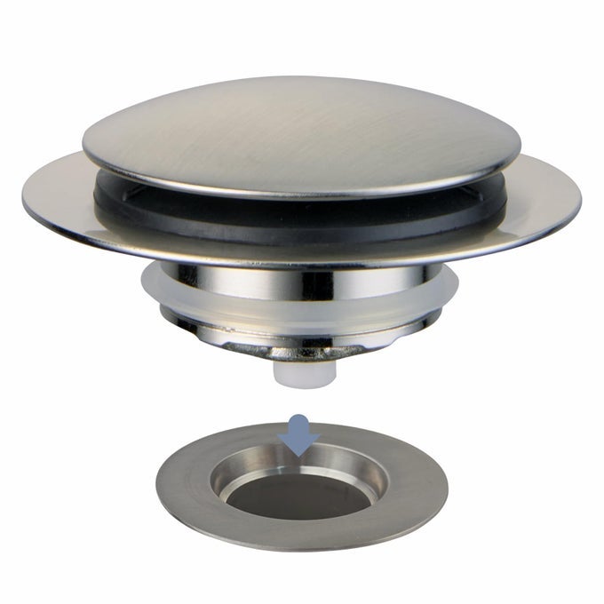 BRUSHED BATHTUB DRAIN STOPPERUNIVERSAL POP UP BATH DRAIN TIP TOE TUB DRAIN STOPPERCONVERSION KIT ASSEMBLY REPLACES LIFT AND TURNTIPTOE AND TRIP LEVER DRAINS FOR TUB EZ INSTALLBRUSHED