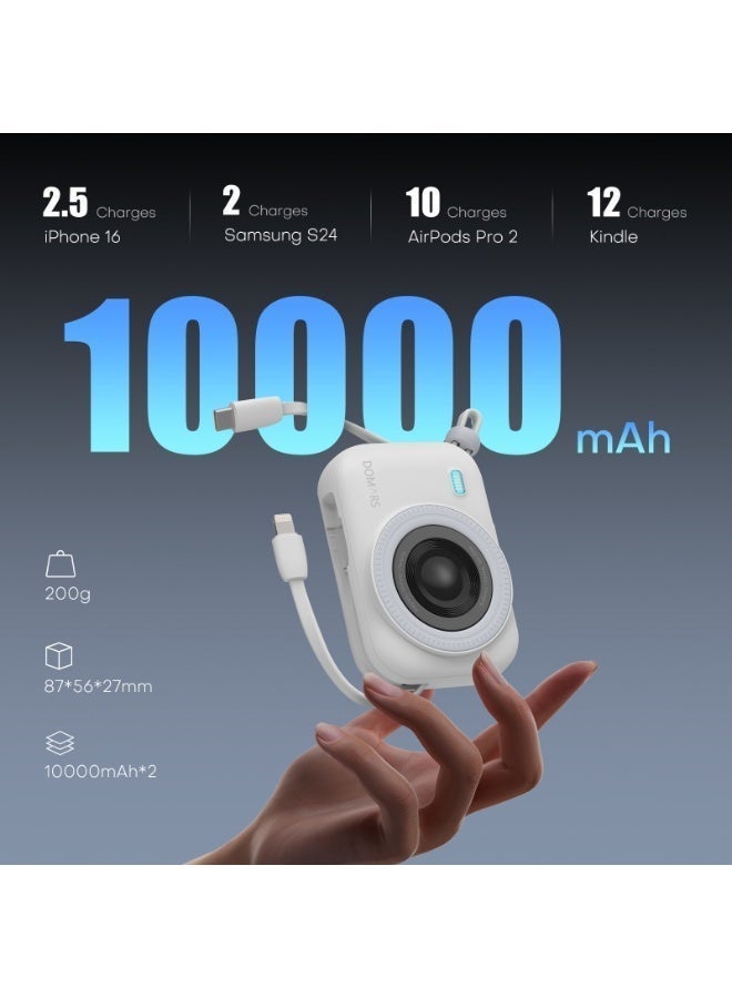 Domars 5-in-1 Magnetic Battery Pack, 10000mAh Magnetic Power Bank, 22.5W PD Fast Charging Wireless Portable Charger with Lightning and Type-C Cable LED Display, Includes Charging Cable, Travel Charger External Battery Pack Compatible with for iPhone 17/16/15/14/13/12/11/X Series and type-c magsafe - Image 2