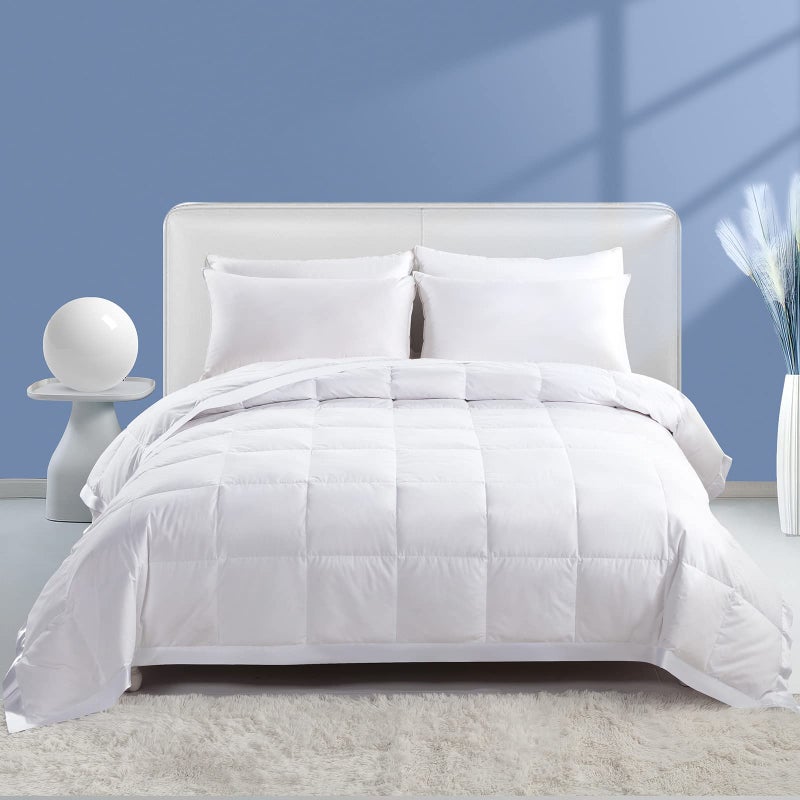 Dafinner Dafinner Feather Down Fibers Blanket FullQueen Size Extra Lightweight Summer Comforter Noiseless  Ultra Soft Thin Bed Blanket with Satin Trim 90x90 White 