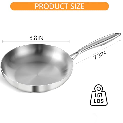 DELARLO Whole body Tri-Ply Stainless Steel 8inch Small Frying Pan, Chef's Pans Oven safe induction kitchen skillet,Suitable for All Stove (Detachable Handle) - Image 3