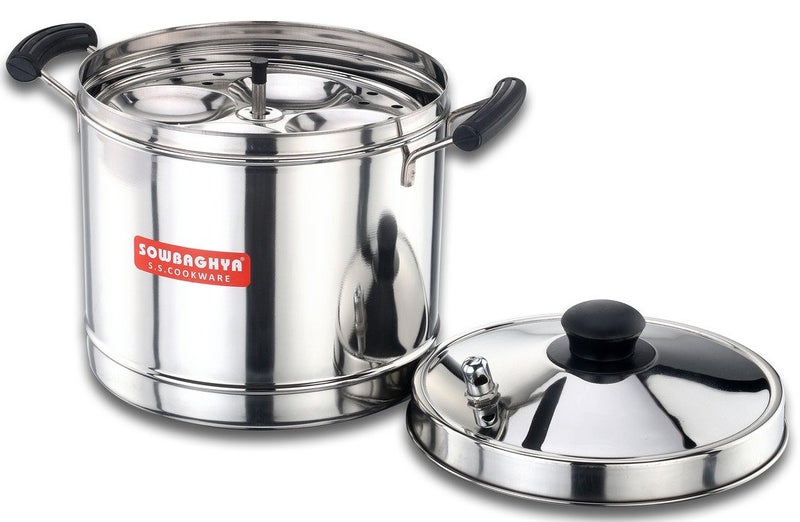 Sowbaghya Stainless Steel Idli Cooker with 6 Plates (24 Idlis, Round Shape, Silver Finish) - Image 2