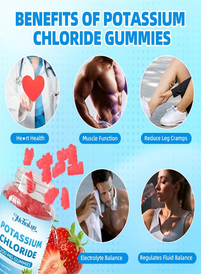 Mchokuu Potassium Chloride Gummies 1200mg for Adults & Kids, Sugar-Free Potassium Supplement Gummies Support Leg Cramps & Electrolyte Balance for Women & Men, Strawberry Flavor, 60 Count - Image 2