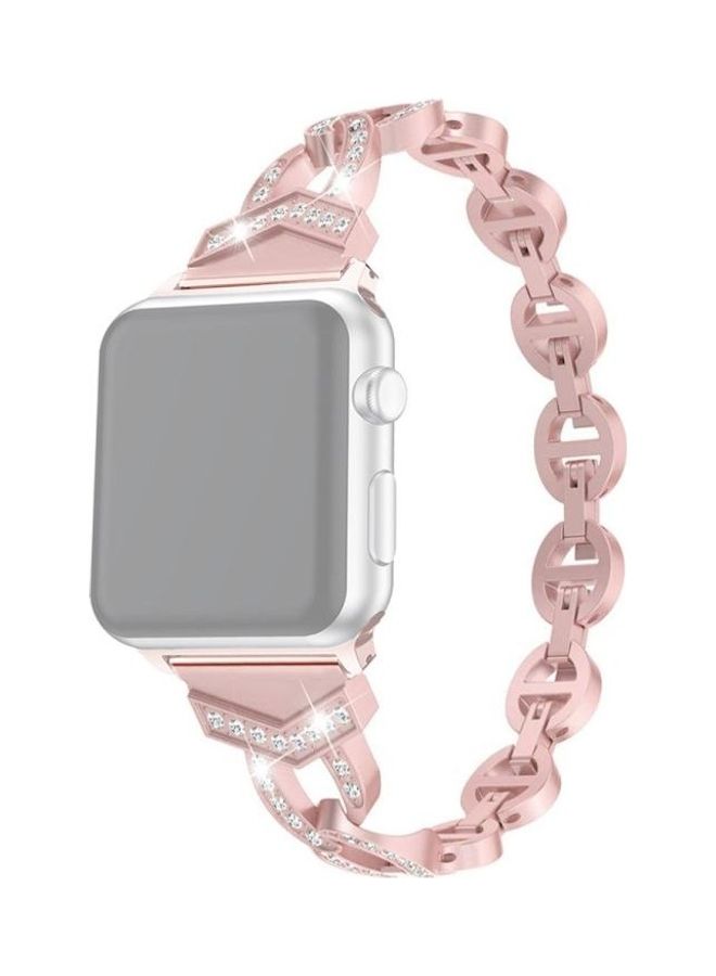 NIBEMINENT Diamond Stainless Steel Replacement Strap Watchband For Apple Watch Series 7/6/5/4/3/2/1/SE 41/40/38mm Rose Gold - Image 1