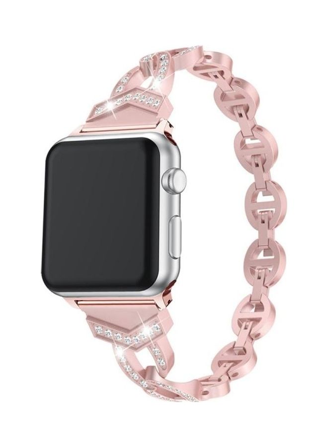 NIBEMINENT Diamond Stainless Steel Replacement Strap Watchband For Apple Watch Series 7/6/5/4/3/2/1/SE 41/40/38mm Rose Gold - Image 3