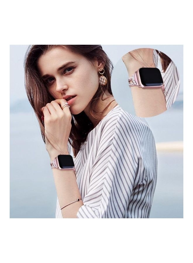 NIBEMINENT Diamond Stainless Steel Replacement Strap Watchband For Apple Watch Series 7/6/5/4/3/2/1/SE 41/40/38mm Rose Gold - Image 4