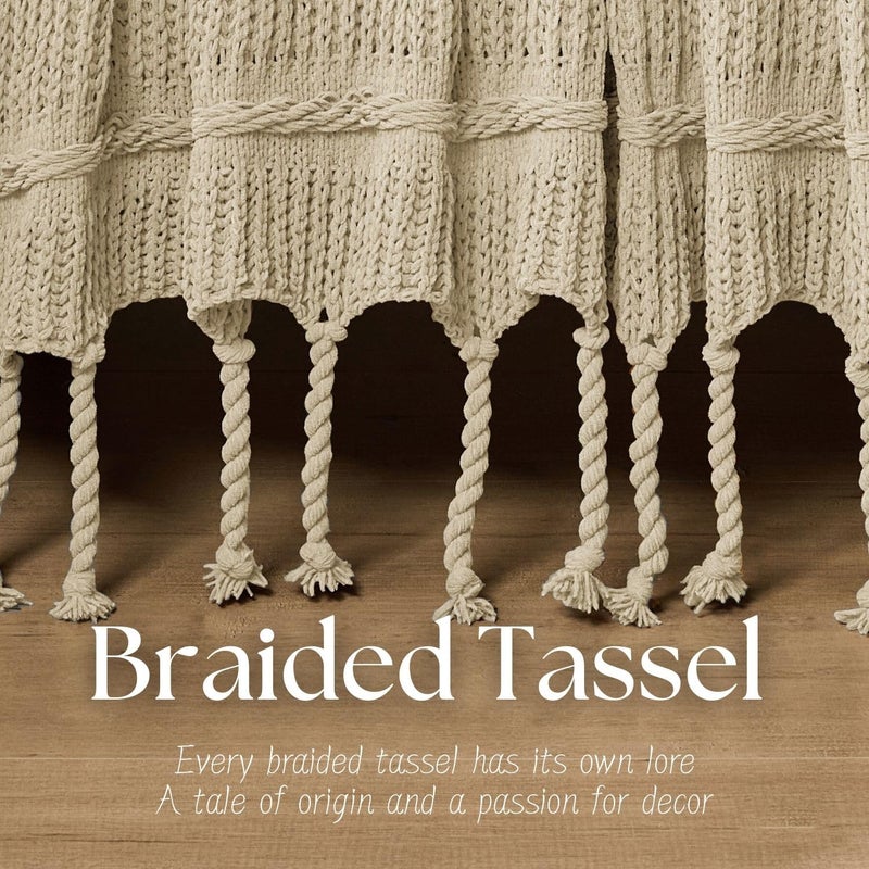 DOWN HOME Boho Knitted Chenille Blanket with Tassels - Lightweight & Soft All-Season Throw - 3D Classic Pattern for Living Room Bedroom Couch, Sandy Beige, Throw 50"x60" - Image 5
