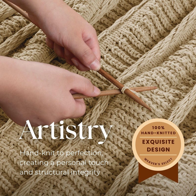 DOWN HOME Boho Knitted Chenille Blanket with Tassels - Lightweight & Soft All-Season Throw - 3D Classic Pattern for Living Room Bedroom Couch, Sandy Beige, Throw 50"x60" - Image 3