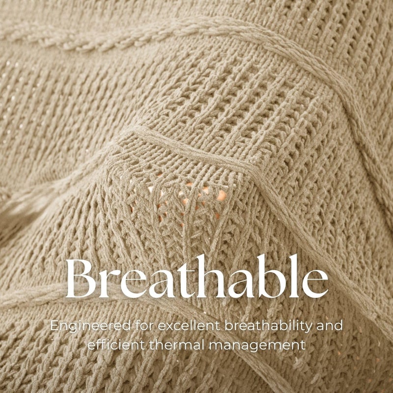 DOWN HOME Boho Knitted Chenille Blanket with Tassels - Lightweight & Soft All-Season Throw - 3D Classic Pattern for Living Room Bedroom Couch, Sandy Beige, Throw 50"x60" - Image 4