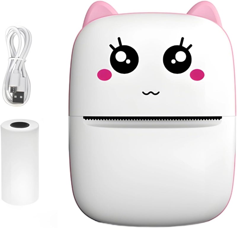Mistake Portable Printing Wizard for Scholars, Thermal Paper Roll and U Cable Comprises, Inkless Printer, Cat Face Wireless All Printer, - Image 1