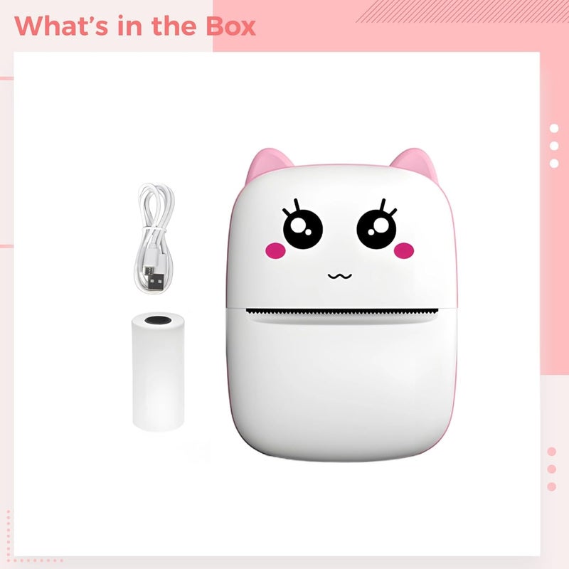 Mistake Portable Printing Wizard for Scholars, Thermal Paper Roll and U Cable Comprises, Inkless Printer, Cat Face Wireless All Printer, - Image 4
