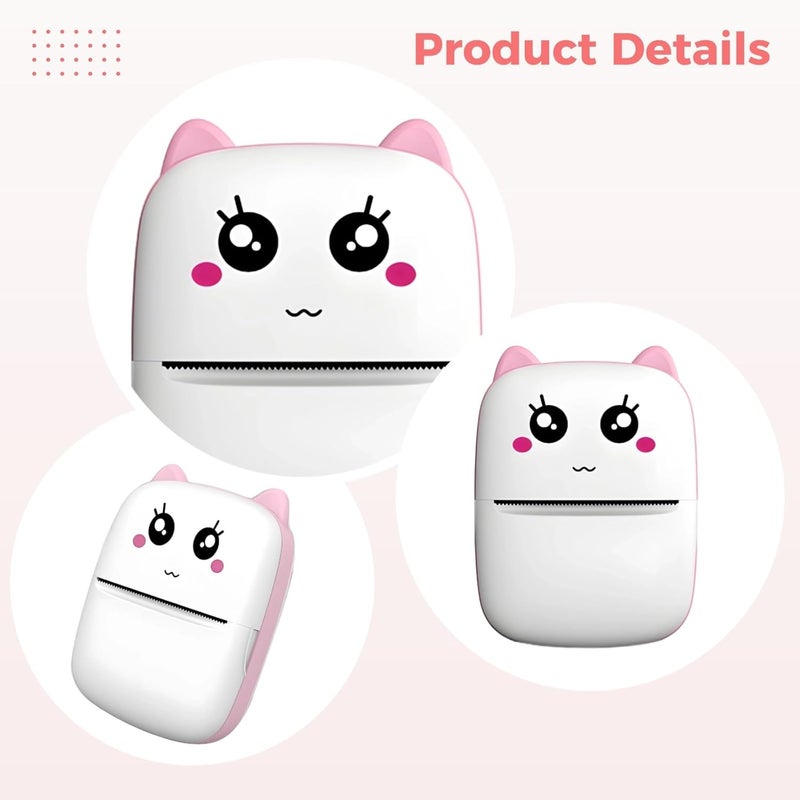 Mistake Portable Printing Wizard for Scholars, Thermal Paper Roll and U Cable Comprises, Inkless Printer, Cat Face Wireless All Printer, - Image 2