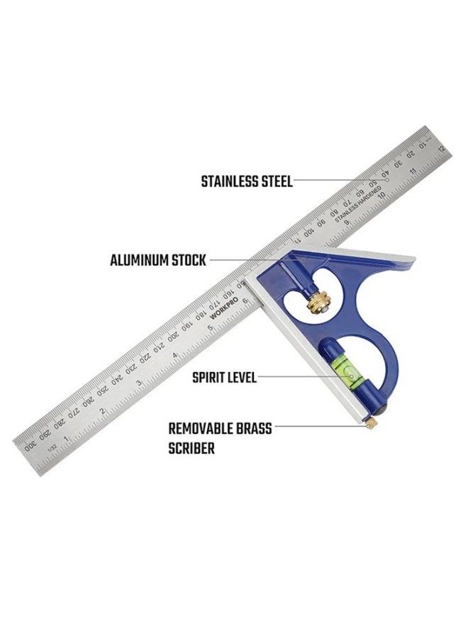 WORKPRO 300MM(12") ALUMINUM COMBINATION SQUARE - Image 4