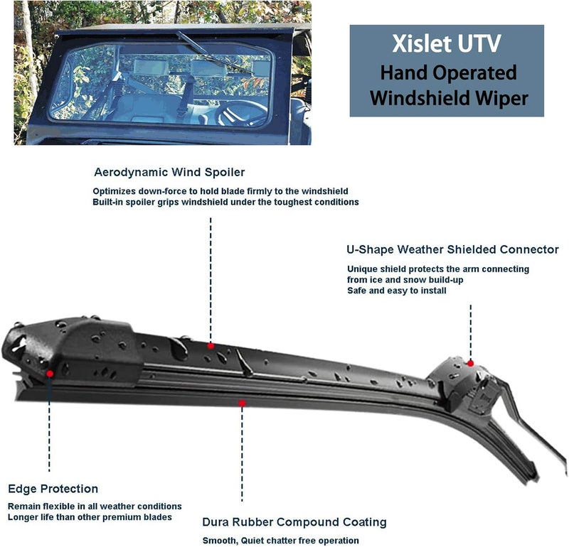 Xislet 2 Pack UTV Windshield Wiper Kit Hand Operated UTV Wiper Kit Compatible with Polaris Ranger RZR Can Am Kawasaki Honda Pioneer Golf Cart Windshield Washer Wiper - Instruction Included - Image 4