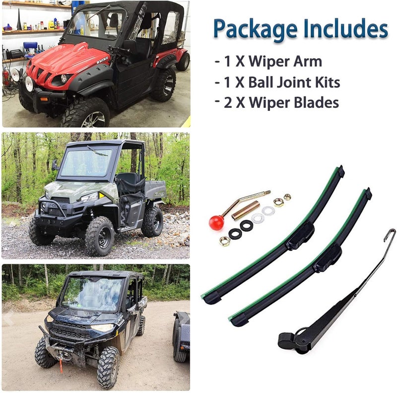 Xislet 2 Pack UTV Windshield Wiper Kit Hand Operated UTV Wiper Kit Compatible with Polaris Ranger RZR Can Am Kawasaki Honda Pioneer Golf Cart Windshield Washer Wiper - Instruction Included - Image 2