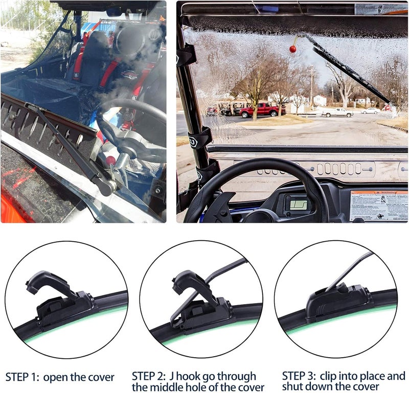 Xislet 2 Pack UTV Windshield Wiper Kit Hand Operated UTV Wiper Kit Compatible with Polaris Ranger RZR Can Am Kawasaki Honda Pioneer Golf Cart Windshield Washer Wiper - Instruction Included - Image 3