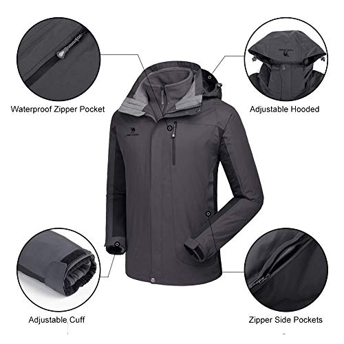 CAMEL CROWN Men’s Ski Jacket 3 in 1 Waterproof Winter Jacket Snow Jacket Windproof Hooded with Inner Warm Fleece Coat Dark Grey - Image 5