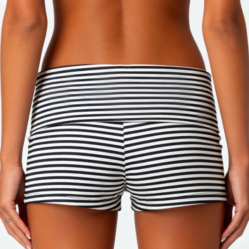 KMBANGI Women Fold Over Shorts Elastic Waist Y2k Lounge Shorts Foldover Cute Pajama Bottoms Soft Sleepwear(Basic Striped Black,M) - Image 4