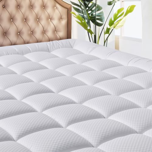 MATBEBY King Size Mattress Pad  Cooling Breathable Mattress Topper Quilted Fitted Mattress Protector Pillow Top Mattress Cover with 821 Deep Pocket Soft Machine Washable White 78x80 Inches