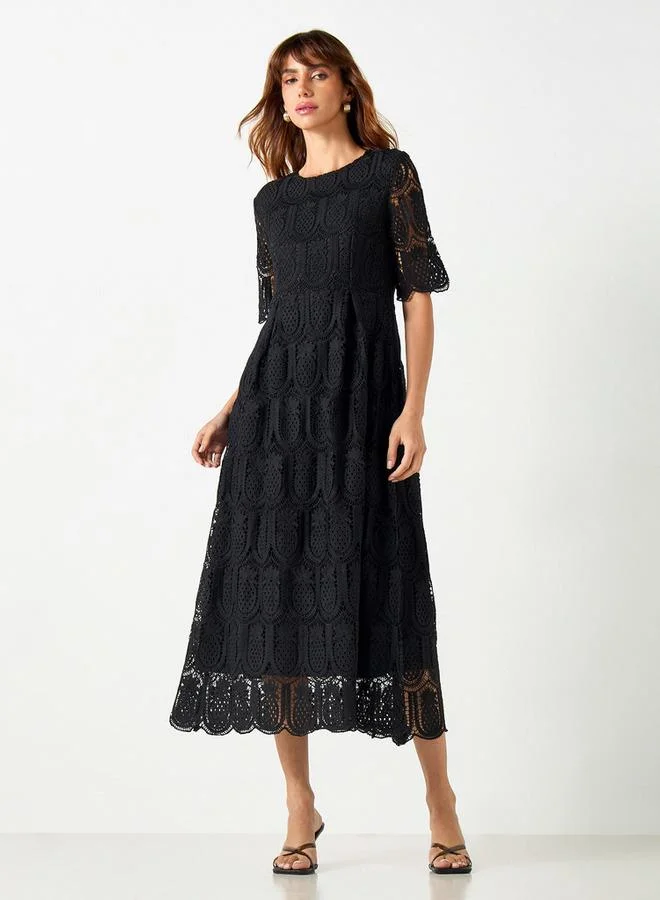 2Xtremz 2Xtremz Pineapple Lace Textured A-line Midi Dress