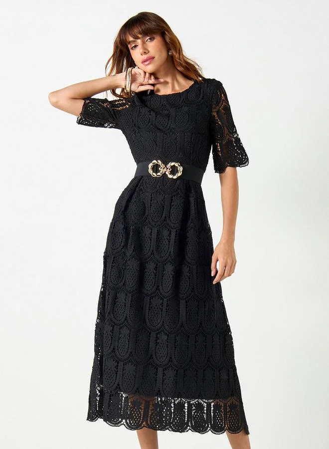 2Xtremz 2Xtremz Pineapple Lace Textured A-line Midi Dress