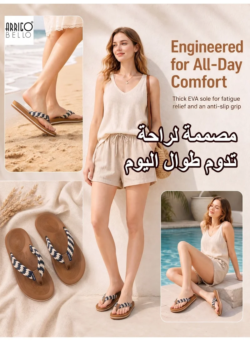 ARRIGO BELLO Navy Women's Summer Comfort Flip Flops - Stylish Thong Sandals with Non-Slip Rubber Sole for Beach, Walking & Daily Outings for Women | Best Price UAE