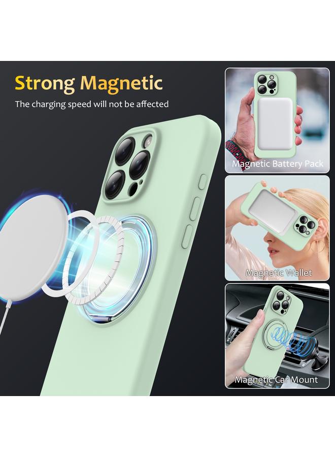 S-TOP Case For iPhone 15 Pro Liquid Silicone MagSafe Phone Case with Rotating Holder - Image 4