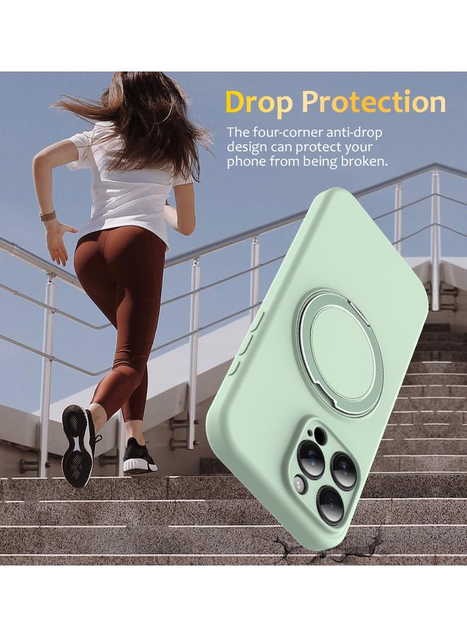 S-TOP Case For iPhone 15 Pro Liquid Silicone MagSafe Phone Case with Rotating Holder - Image 3