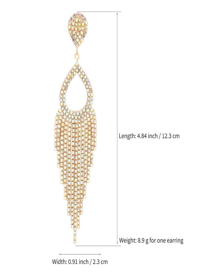 BaubleStar Rhinestone Teardrop with Long Tassel Earrings Cubic Zirconia Crystal Fringe Statement Chandelier Tear Drop Dangle Wedding Jewelry for Women 14K Gold Plated - Image 5