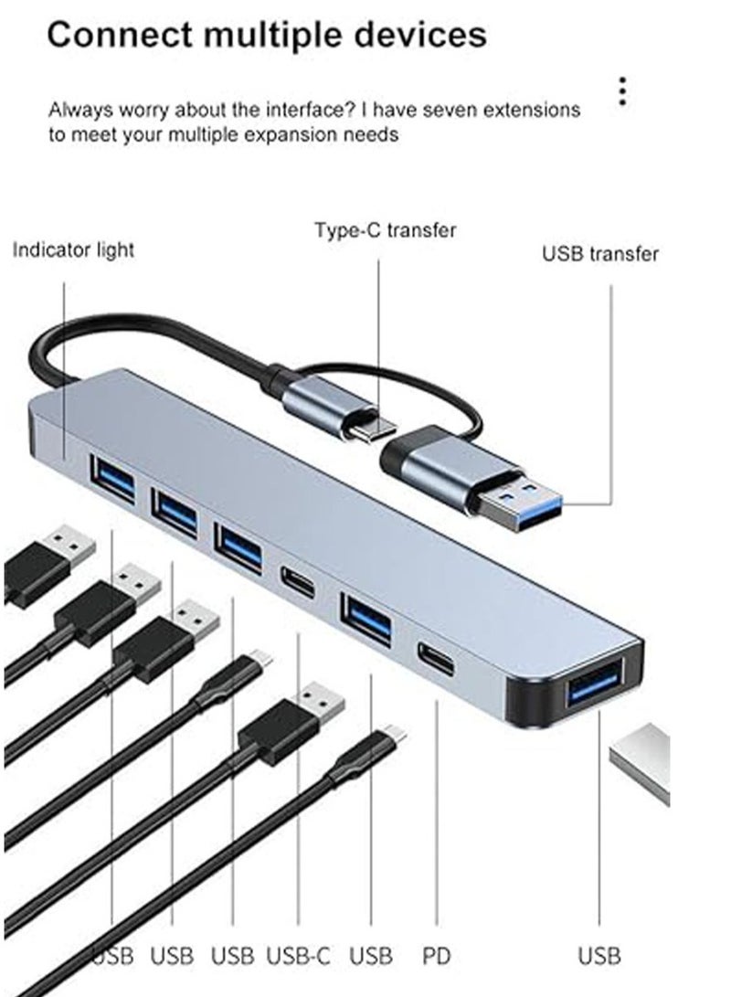 موسع USB لمنفذ Type-C و Type-A، 7 في 1 USB تقسيم، ملحق كمبيوتر مع USB-C USB-A، محول Dongle لجهاز لوحي هاتف كمبيوتر، متوافق مع HP Dell Lenovo Galaxy وأكثر - Image 3