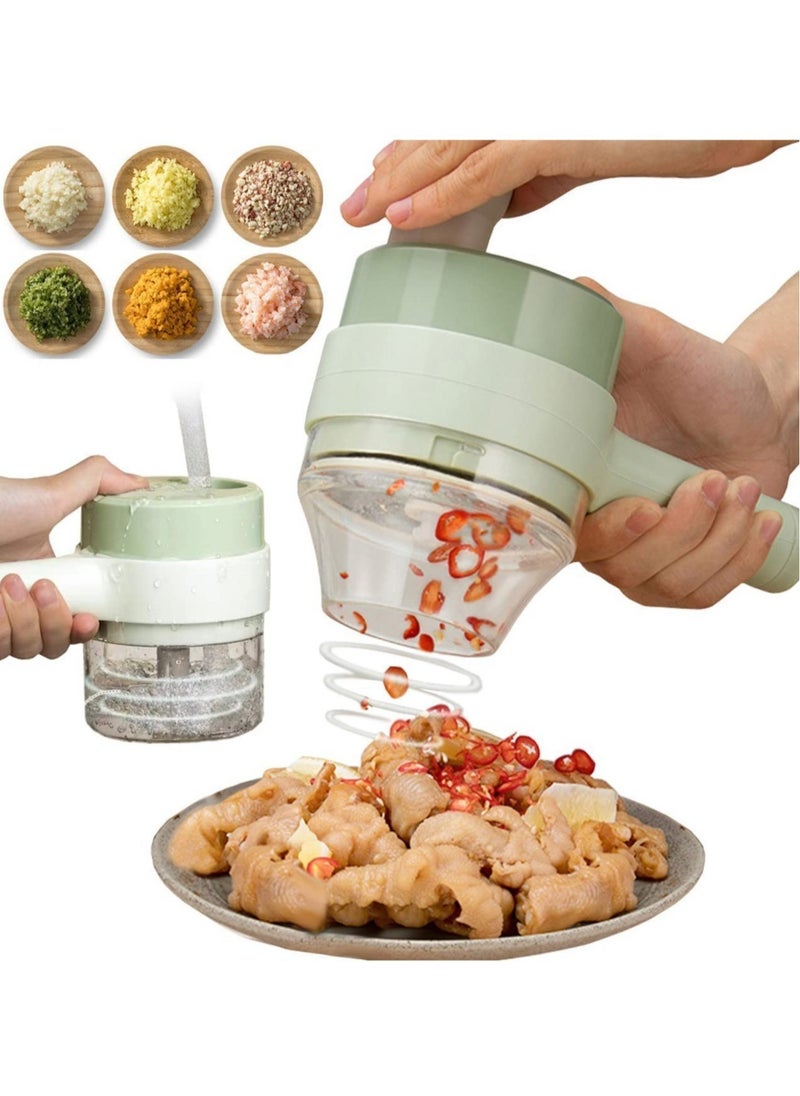 ELTRAZONE Mini Electric Garlic Chopper, 4 In 1 Handheld Electric Vegetable Cutter Set, with Brush, for Garlic Pepper Chili Onion Celery Ginger Meat  - Image 1