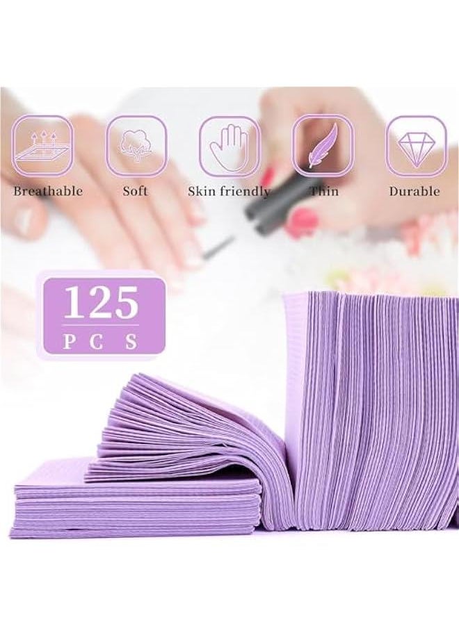 HOOKOR - Durku 125Pcs Disposable Nail Art Table Mat, Waterproof Nail Tips Art Table Towels Mat, Nail Art Mat Paper Sheet, Nail Tips Art Waterproof Pad for Salon (Purple) - Image 1