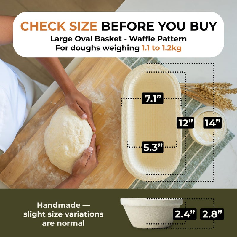 Bulka Large Oval 1kg Waffle Banneton Bread Proofing Basket Pressed Wood Pulp, Sourdough Proofing Basket â€“ Non-Stick Brotform Sourdough Bread Baking Supplies, Made in Germany. - Image 4